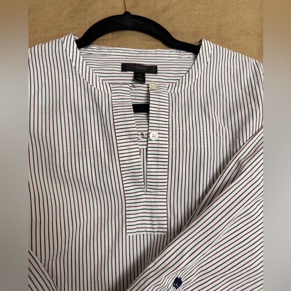 J. Crew embroidered cotton red and navy Striped Blouse with statement bow - Picture 8 of 10